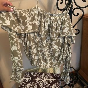 Green floral off the shoulder shirt